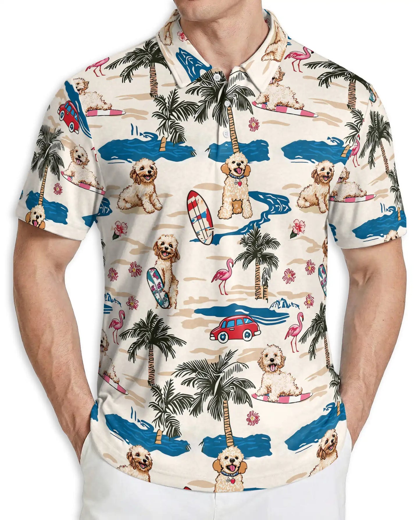 Cute Dog Beach Hawaiian 3D Polo Shirt for Men | Netecom
