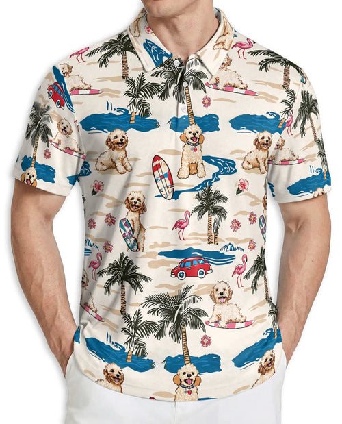 Cute Dog Beach Hawaiian 3D Polo Shirt for Men | Netecom