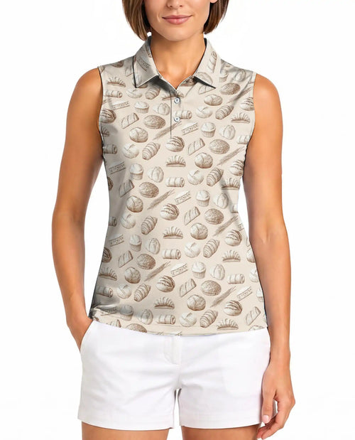 Pastry Pattern Sleeveless Polo Shirt for Women – Cute Bakery Food Style | Netecom