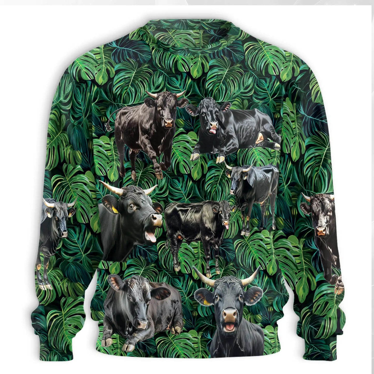 Angus Cattle Tropical Sweatshirt, 3D All Over Print Farm Cow Crewneck Pullover for Men Women, Cattle Lover Gift - Netecom