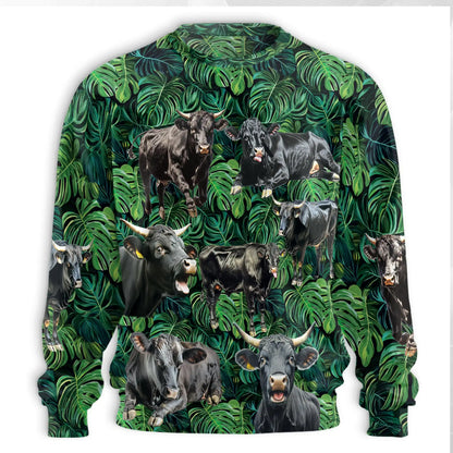 Angus Cattle Tropical Sweatshirt, 3D All Over Print Farm Cow Crewneck Pullover for Men Women, Cattle Lover Gift - Netecom