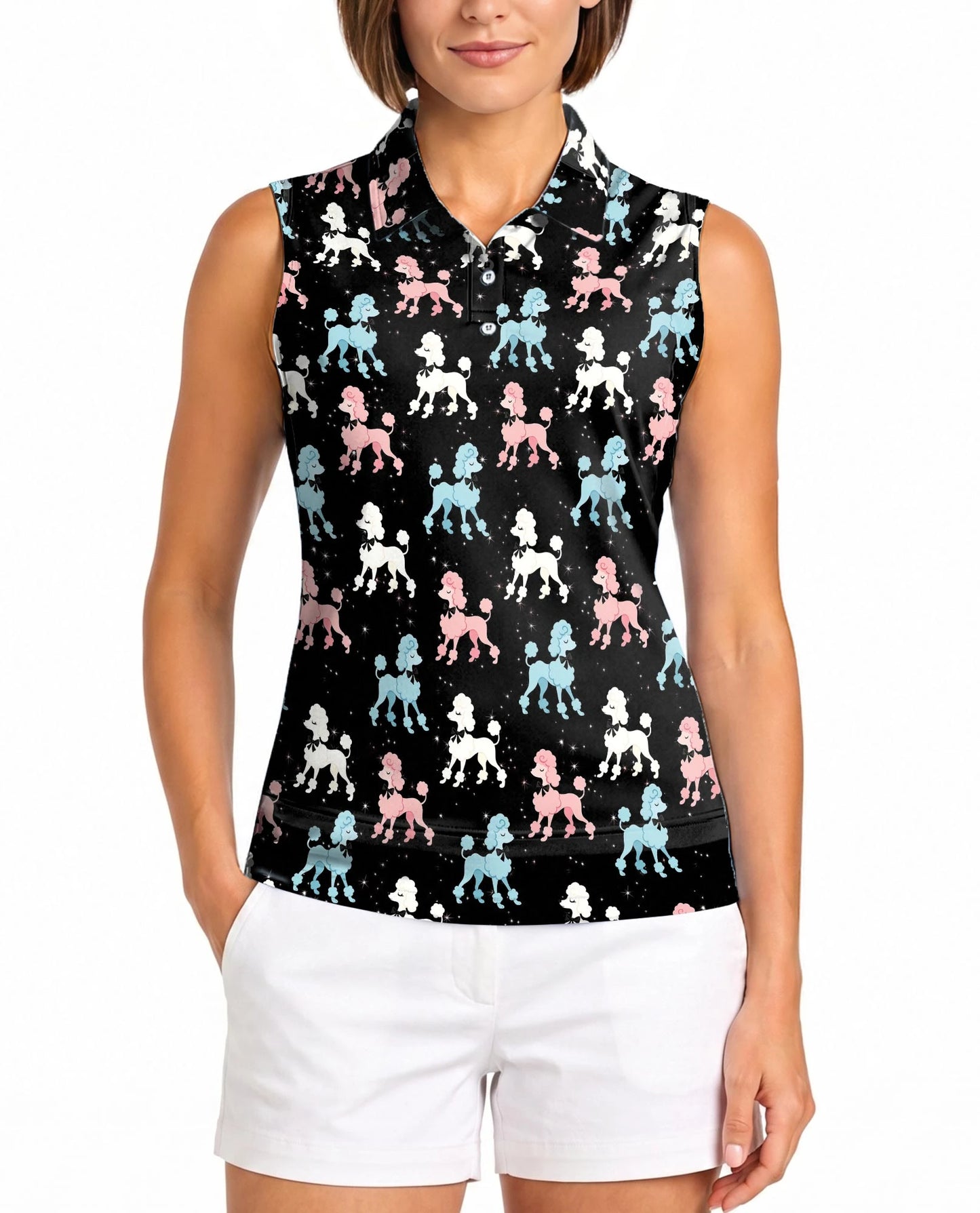Cute Poodle Sleeveless Polo Shirt for Women – Adorable Dog Lover Style | Netecom