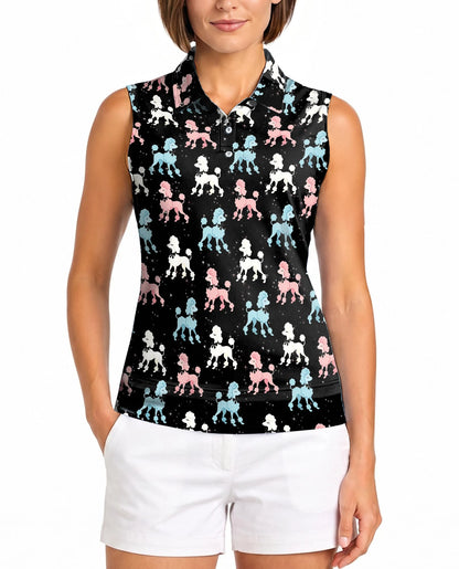 Cute Poodle Sleeveless Polo Shirt for Women – Adorable Dog Lover Style | Netecom
