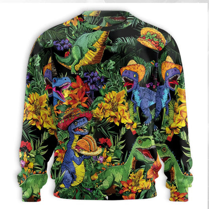 Taco T-Rex Sweatshirt, 3D All Over Print Funny Dinosaur Crewneck Pullover for Men Women, Taco Dinosaur Lover Gift - Netecom