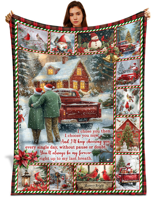 Netecom Christmas Old Couple Blanket, Winter Red Truck Snow Scene Throw Blanket for Couch, Bed or Sofa, Ultra Soft Warm Gift for Holiday and Christmas