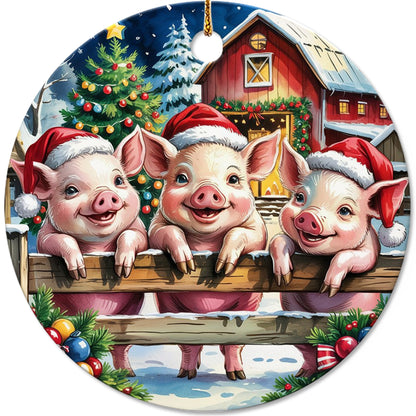 Netecom Cute Farm Animal Pig Ornament, Merry Pigmas Ceramic Ornament for Christmas Tree Hanging Decorations Gift, Famehouse Decor, Gift for Famer, Holiday Party Present