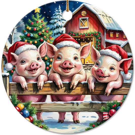 Netecom Cute Farm Animal Pig Ornament, Merry Pigmas Ceramic Ornament for Christmas Tree Hanging Decorations Gift, Famehouse Decor, Gift for Famer, Holiday Party Present
