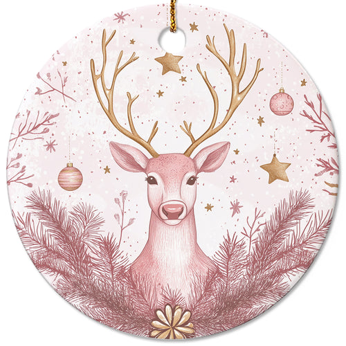 Netecom Elegant Reindeer Pink Ornament, Cernamic Deer Keepsake Ornament for Xmas Tree Decorations, Animals Lover Gift, Gifts for Holiday, Party, Home Decor
