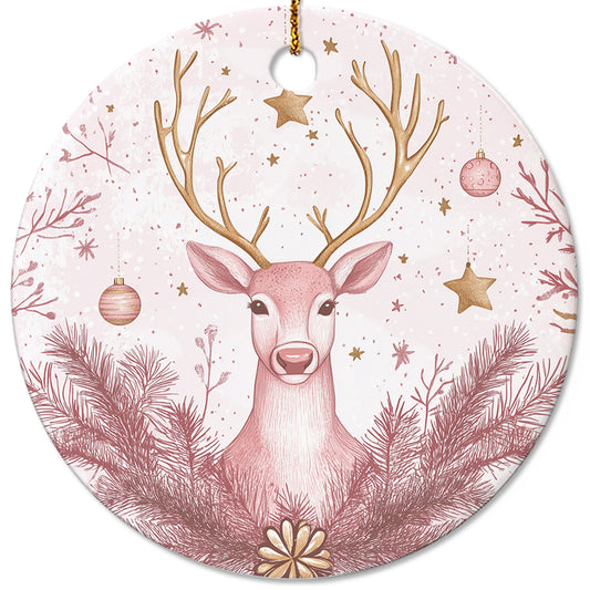 Netecom Elegant Reindeer Pink Ornament, Cernamic Deer Keepsake Ornament for Xmas Tree Decorations, Animals Lover Gift, Gifts for Holiday, Party, Home Decor