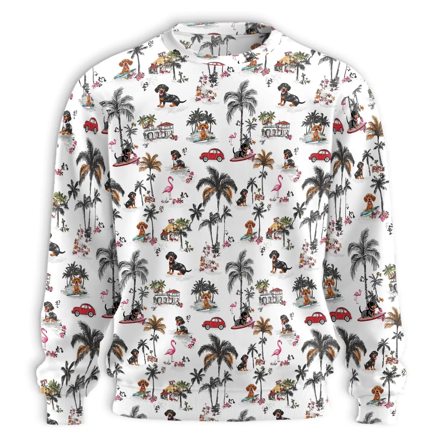 Dachshund Summer Beach Sweatshirt, 3D All Over Print Tropical Dog Crewneck Pullover for Men Women, Dachshund Lover Gift - Netecom