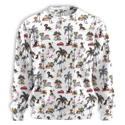 Dachshund Summer Beach Sweatshirt, 3D All Over Print Tropical Dog Crewneck Pullover for Men Women, Dachshund Lover Gift - Netecom