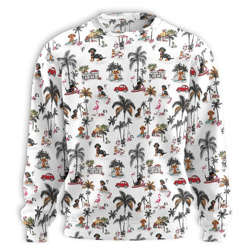 Dachshund Summer Beach Sweatshirt, 3D All Over Print Tropical Dog Crewneck Pullover for Men Women, Dachshund Lover Gift - Netecom