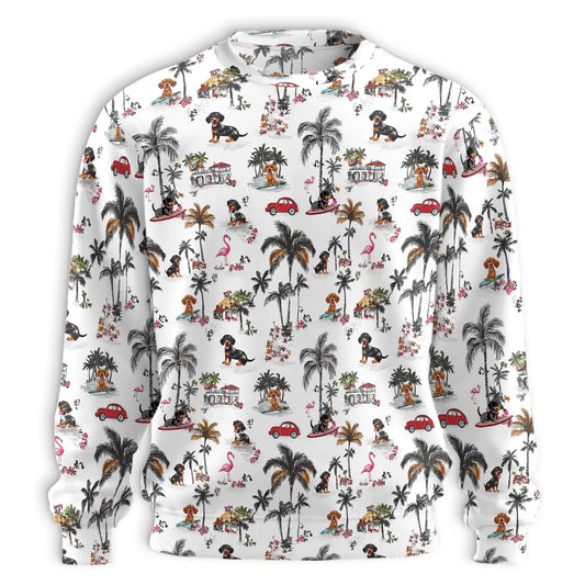 Dachshund Summer Beach Sweatshirt, 3D All Over Print Tropical Dog Crewneck Pullover for Men Women, Dachshund Lover Gift - Netecom