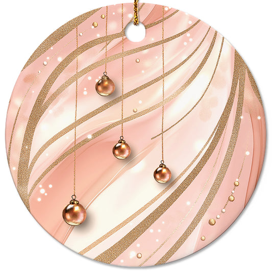 Netecom Elegant Pink Baubles Christmas Ornaments, Ceramic Hanging Balls with Glitter Swirl Keepsake Ornament for Xmas Tree Decorations, Gifts for Holiday, Party, Home Decor