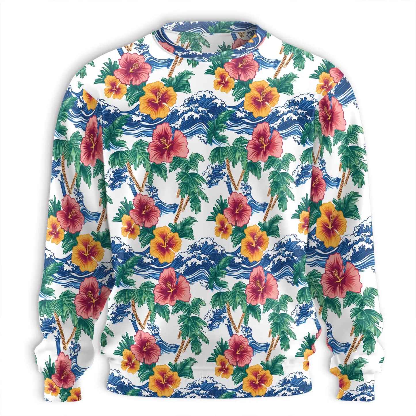 Palm Tree Floral Beach Sweatshirt, 3D All Over Print Tropical Flower Crewneck Pullover for Men Women, Beach Lover Gift - Netecom