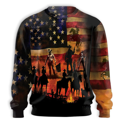 Cowboy Sunset Sweatshirt, 3D All Over Print Western Rodeo Crewneck Pullover for Men Women, Cowboy Lover Gift - Netecom