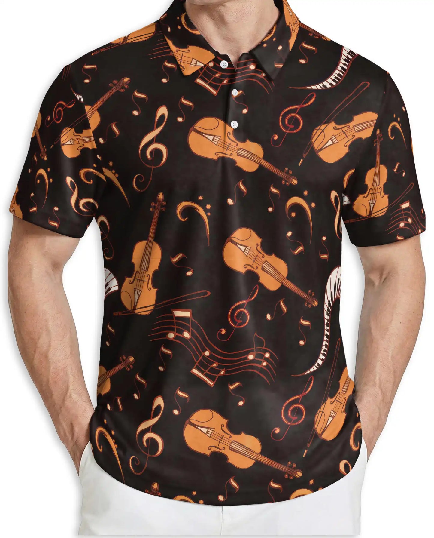 Violin Music Notes 3D Polo Shirt for Men – Classical Orchestra Style | Netecom