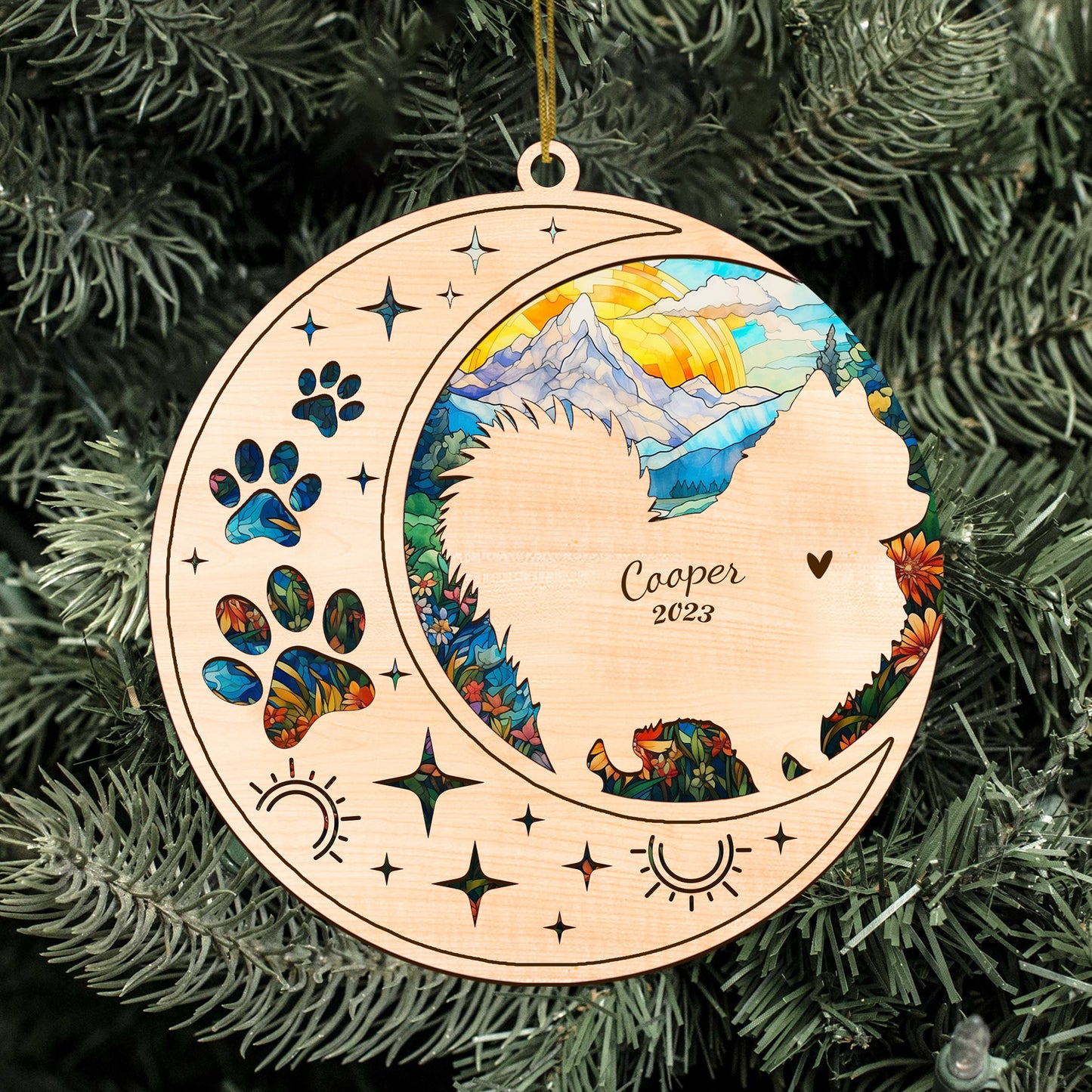 Netecom Pomeranian Dog Memorial Suncatcher, Personalized Pom Dog Christmas Ornament with Name Date, Bereavement Gifts for Loss of Pet, Dog Death Sympathy Gift Pet Loss Sun Catchers, Dog Grief Gift