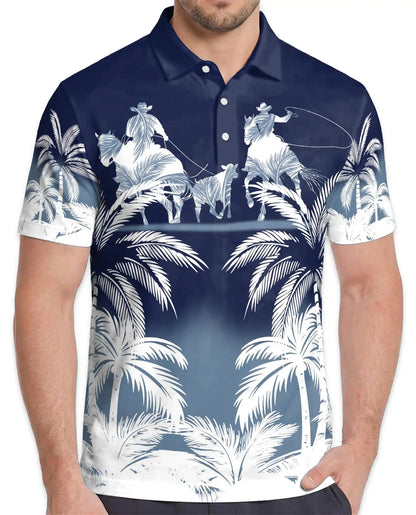 Cowboy Rodeo Polo Shirt - Tropical Western Ranch Style | Netecom