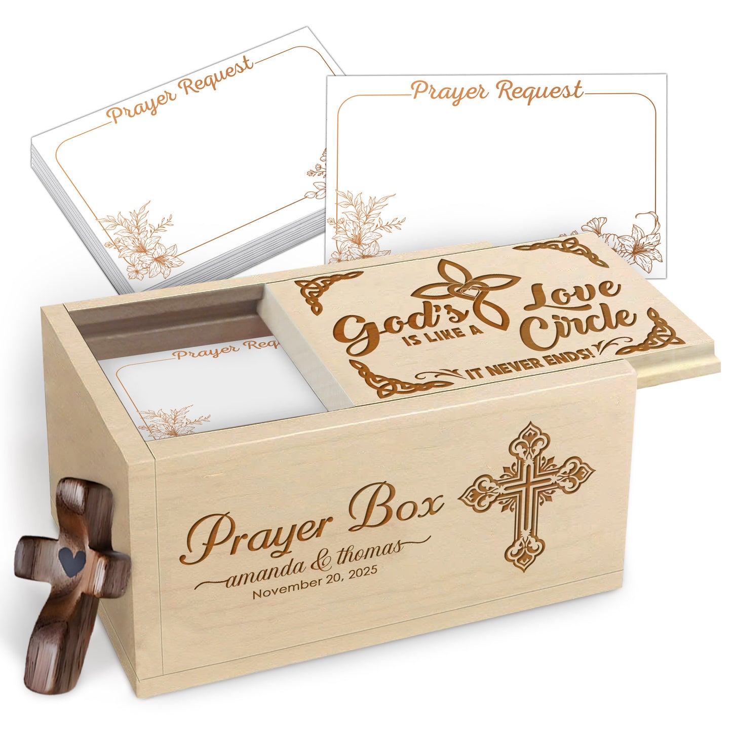 Netecom Personalized Couple Prayer Box for Valentine’s Day with Prayer Request Cards & Wooden Cross – Christian Gift with Custom Names and Anniversary Date