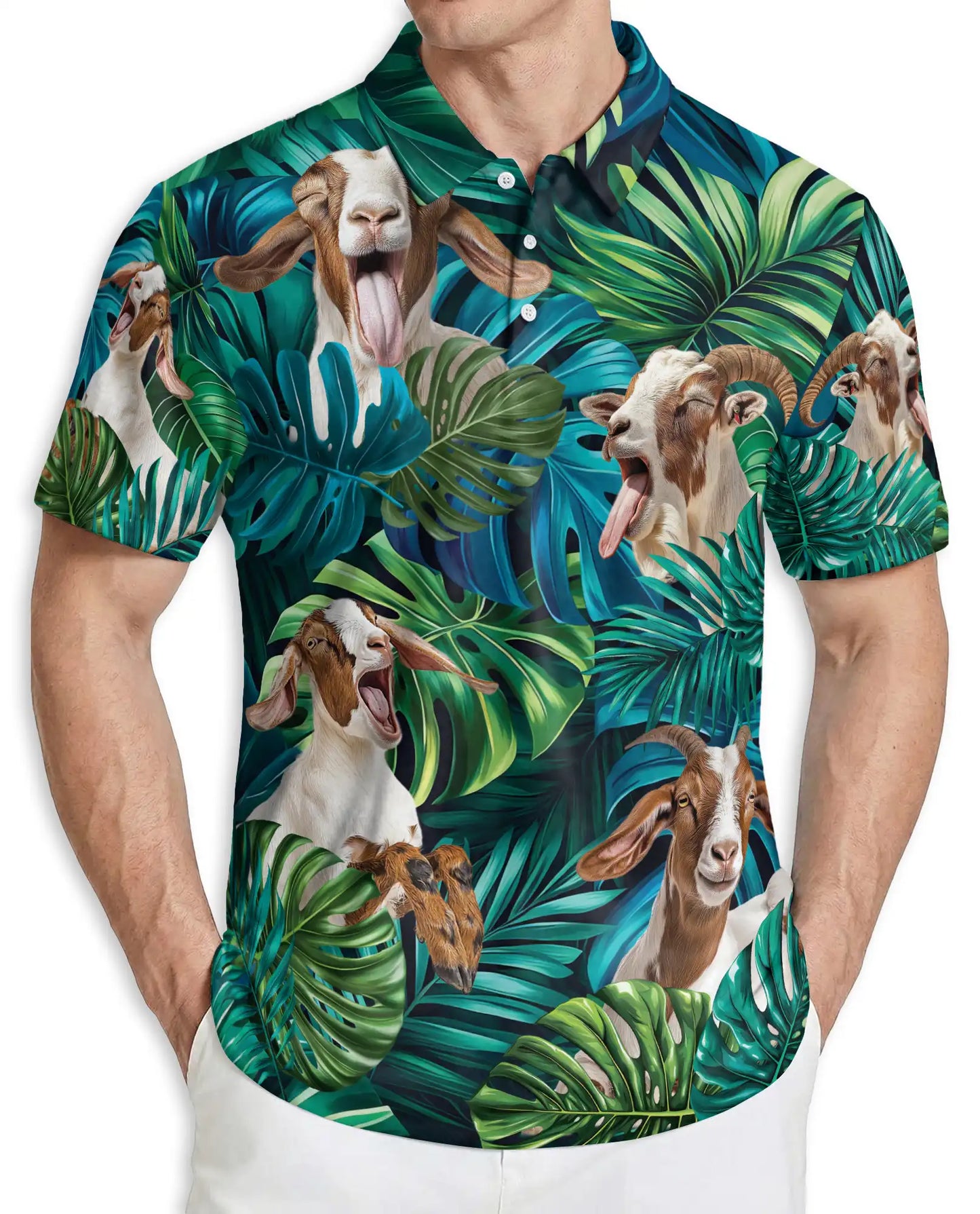 Funny Goat Polo Shirt – Tropical Animal Print | Netecom