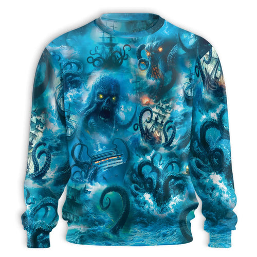 Legend Octopus Attacking Ship Sweatshirt, 3D All Over Print Kraken Ocean Adventure Crewneck Pullover for Men Women, Octopus Lover Gift - Netecom