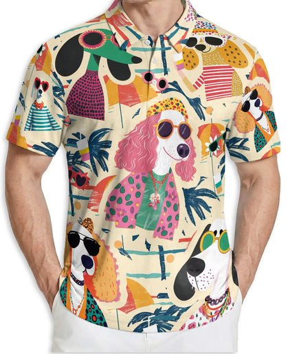 Retro Summer Stylish Dogs Beach Party Polo Shirt for Men | Netecom