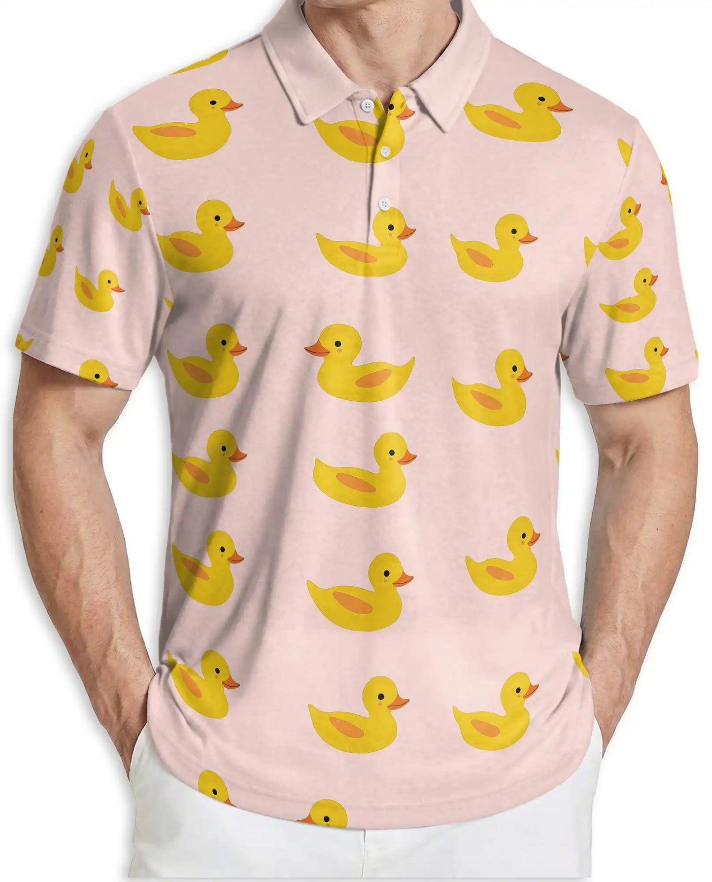 Cute Rubber Duck 3D Polo Shirt for Men – Minimal Cartoon Style | Netecom