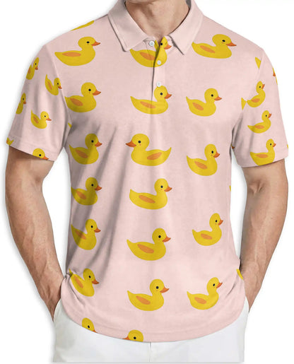 Cute Rubber Duck 3D Polo Shirt for Men – Minimal Cartoon Style | Netecom