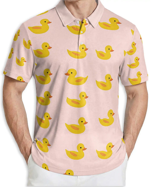 Cute Rubber Duck 3D Polo Shirt for Men – Minimal Cartoon Style | Netecom
