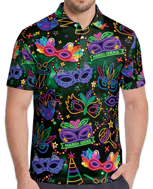 Neon Mardi Gras Carnival Polo Shirt-Masquerade Festival Design | Netecom
