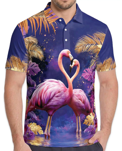 Pink Flamingo Polo Shirt - Tropical Paradise Romantic Coastal Design | Netecom