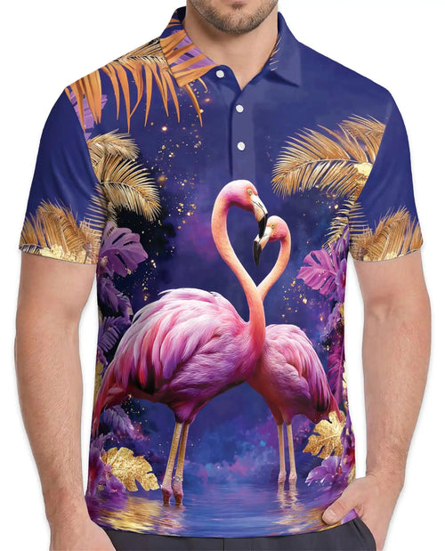 Pink Flamingo Polo Shirt - Tropical Paradise Romantic Coastal Design | Netecom