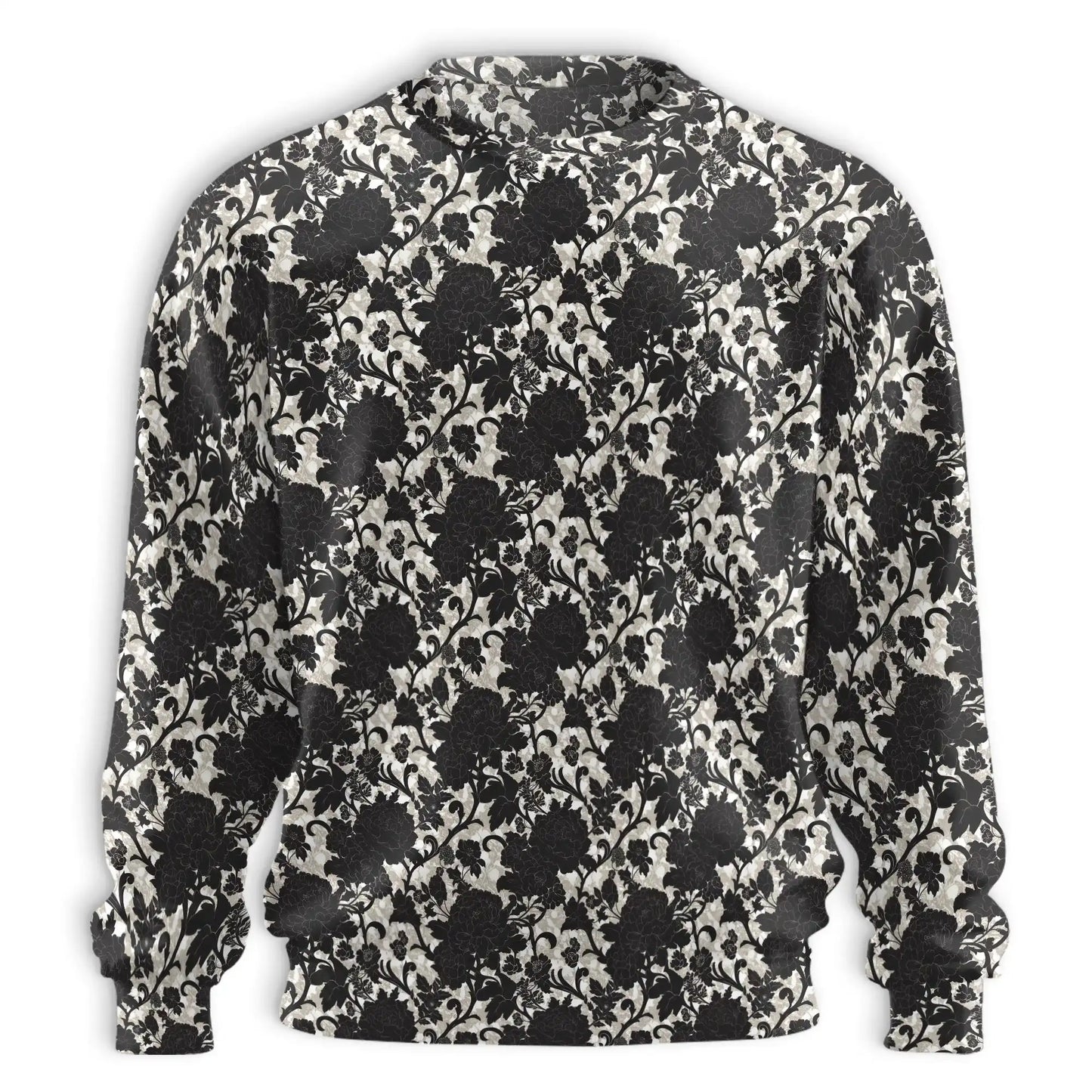 Black Gothic Floral Sweatshirt, 3D All Over Print Dark Botanical Crewneck Pullover for Men Women, Gothic Flower Lover Gift - Netecom