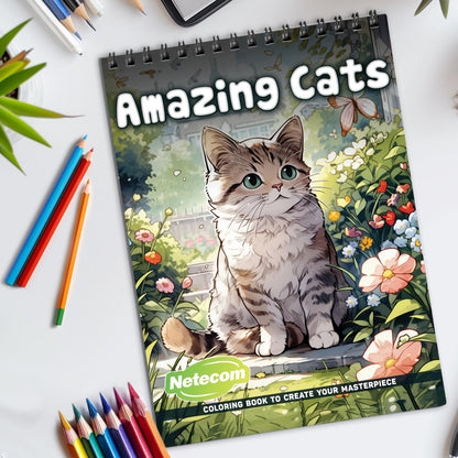 Amazing Cats Spiral Bound Coloring Book, Delightful Cat Illustrations for Feline Lovers, Great for Cat Enthusiasts Seeking Relaxing and Cute Art