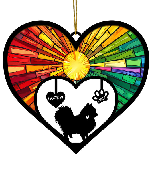 Netecom Pomeranian Memorial Suncatcher, Personalized Pom Dog Memorial Ornament with Name Date, Bereavement Gift Loss of Dog, Pet Loss Sympathy Gift, Dog Passing Away Gift