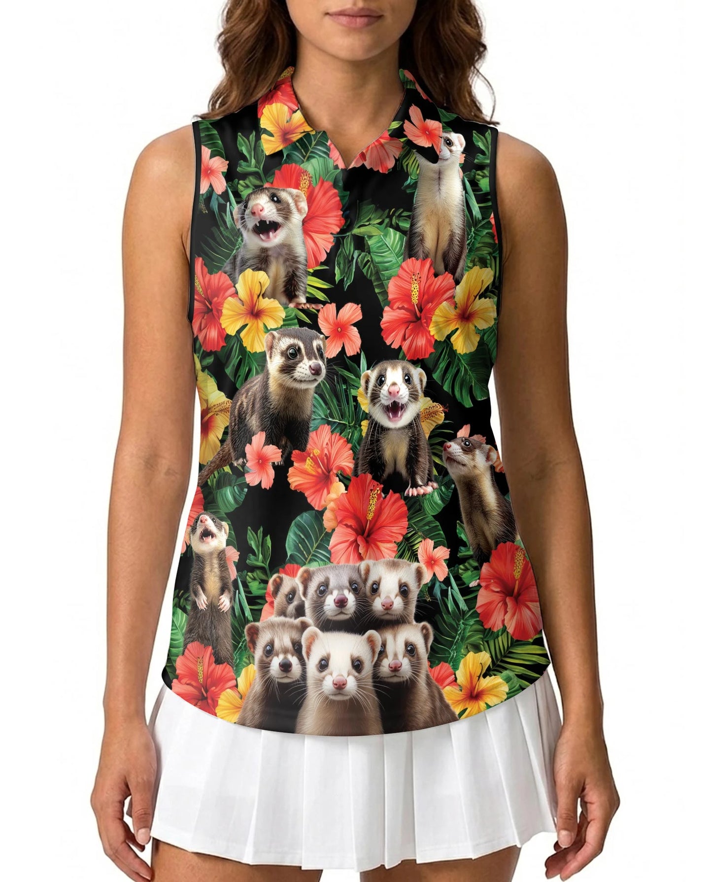 Ferrets Tropical Sleeveless Polo Shirt for Women | Netecom