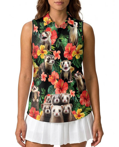 Ferrets Tropical Sleeveless Polo Shirt for Women | Netecom