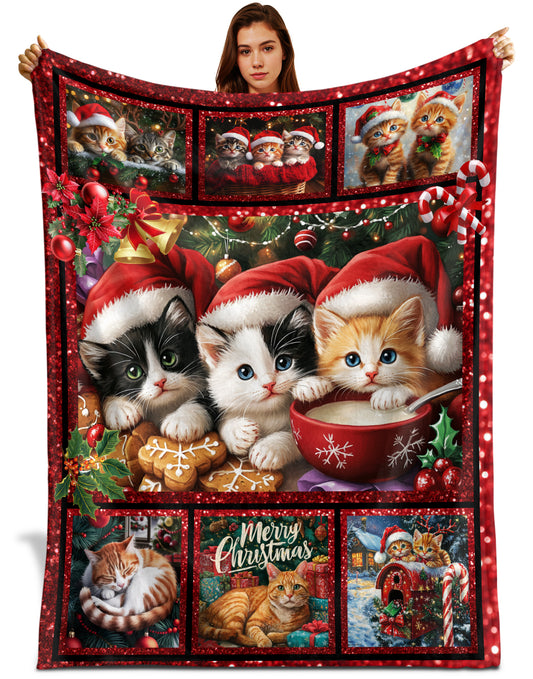 Netecom Christmas Cats Blanket, Cute Holiday Kitten Throw Blanket for Couch, Bed or Sofa, Ultra Soft Warm Gift for Cat Lovers and Christmas