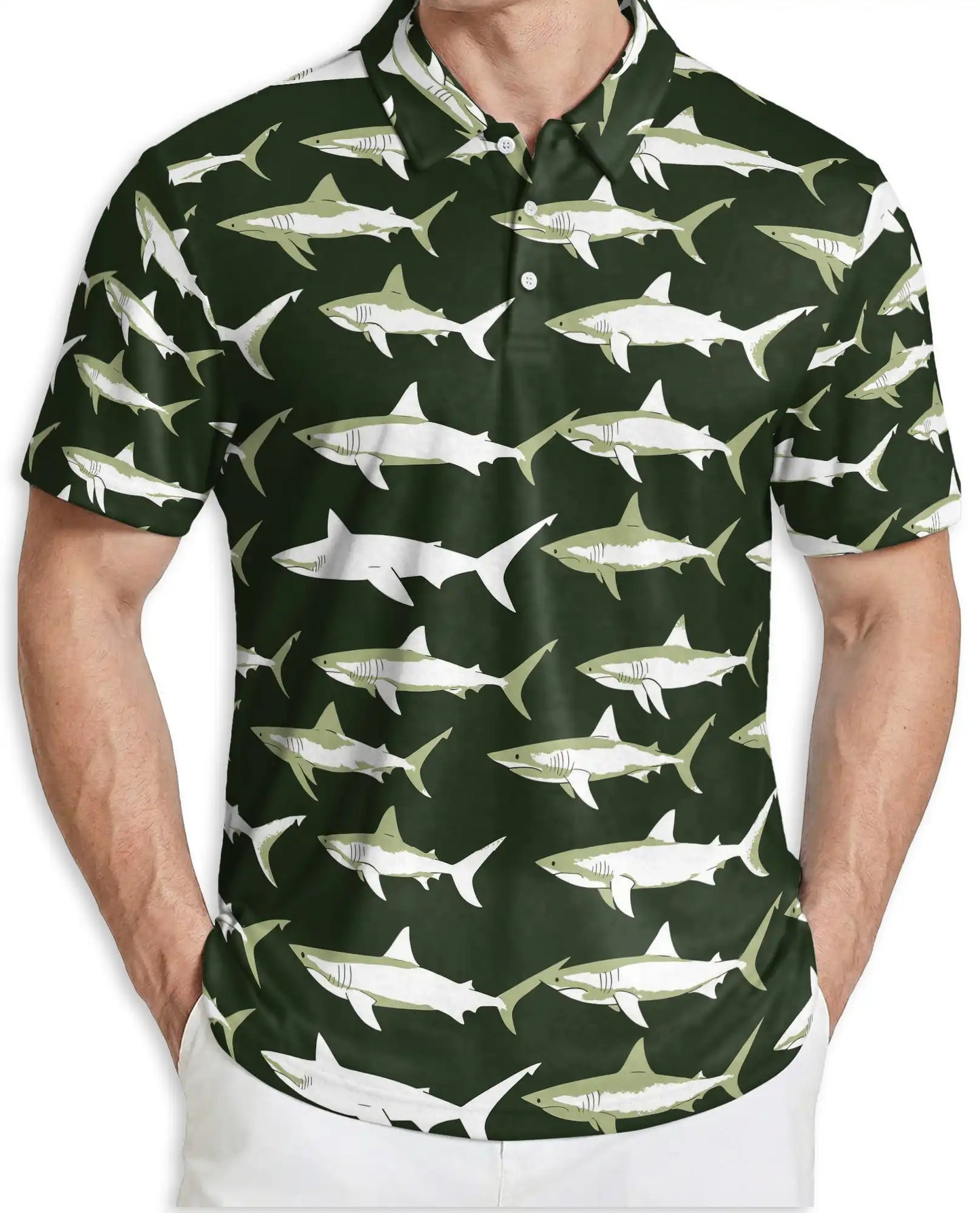 Shark Polo Shirt – Minimal Ocean Fish Print | Netecom