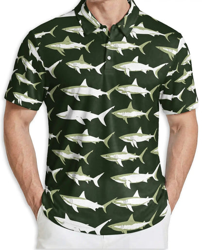Shark Polo Shirt – Minimal Ocean Fish Print | Netecom