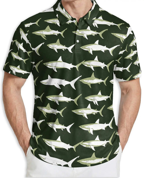 Shark Polo Shirt – Minimal Ocean Fish Print | Netecom
