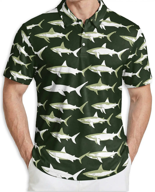 Shark Polo Shirt – Minimal Ocean Fish Print | Netecom