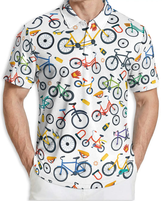Colorful Bicycle Pattern Polo Shirt-Cycling Lifestyle Bike Lover Design | Netecom