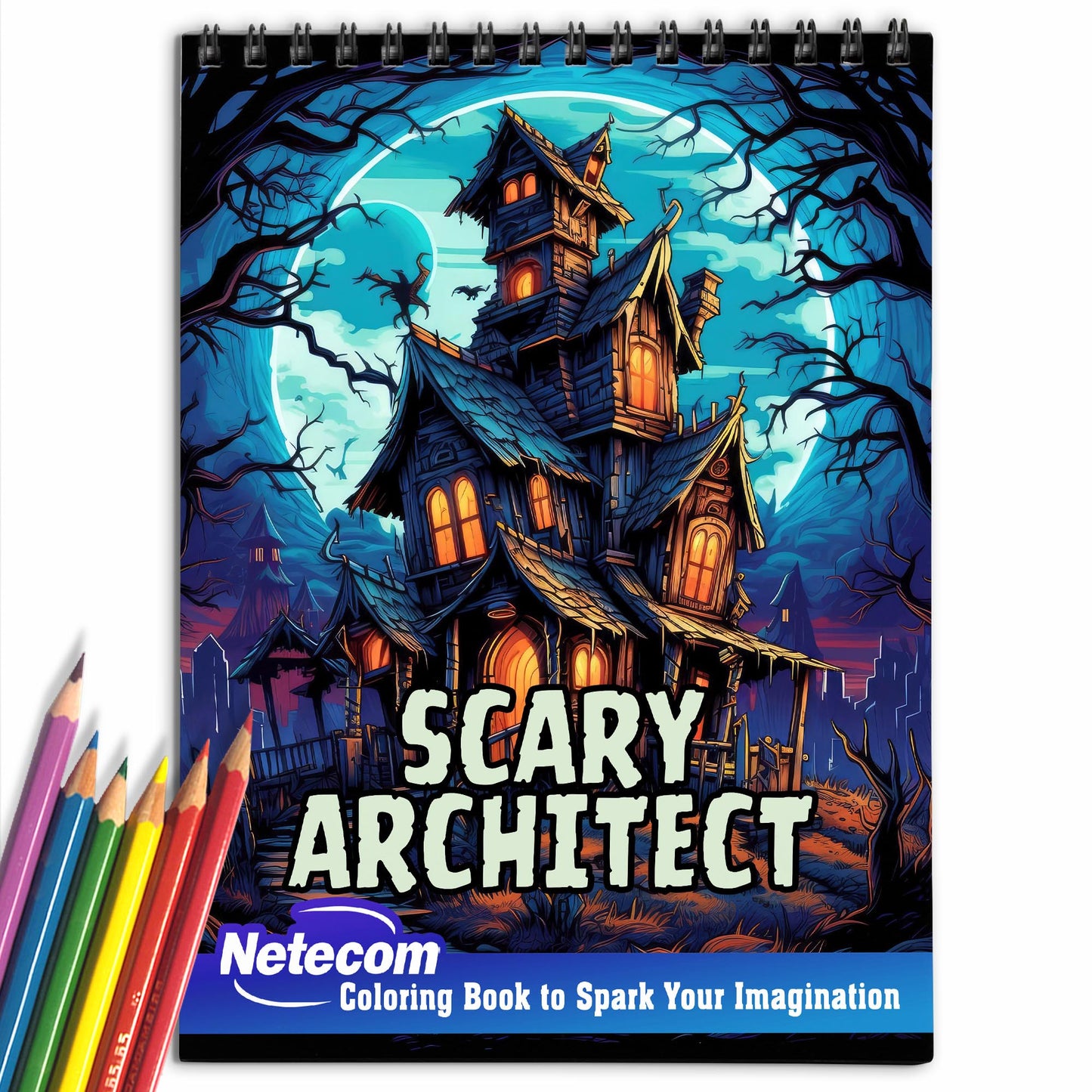 Scary Architect Spiral Bound Coloring Book, Journey into a Realm of Eerie Enchantment with 30 Artistic Coloring Pages Inspired by the Dark Imagination.