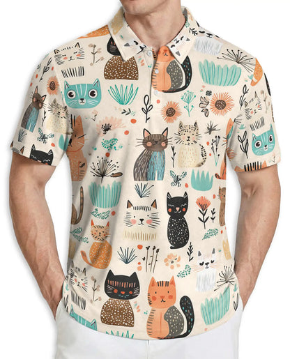 Cute Cat Polo Shirt – Cartoon Kitty Print | Netecom