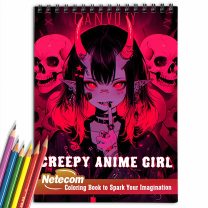 Creepy Anime Girl Spiral Bound Coloring Book, Unleash Your Creativity with 30 Captivating Coloring Pages, Featuring Hauntingly Beautiful Anime Girls