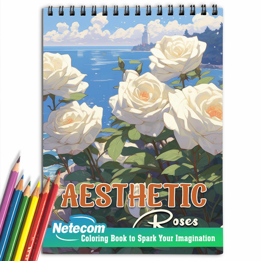 Aesthetic Roses Spiral Bound Coloring Book, Discover 30 Mesmerizing Coloring Pages in the Aesthetic Roses Coloring Book