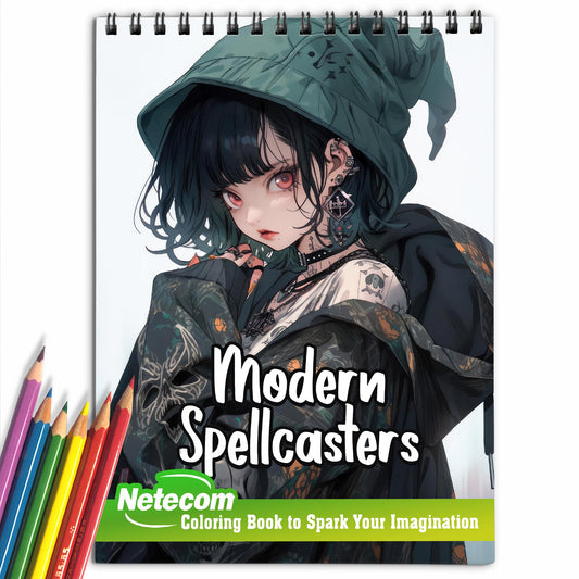 Modern Spellcasters Spiral Bound Coloring Book, Unleash Your Imagination with 30 Enchanting Coloring Pages, Exploring the Fusion of Modern Life and Mystic Arts