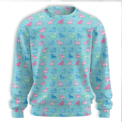 Pastel Dachshund Polka Dot Sweatshirt, 3D All Over Print Cute Dog Crewneck Pullover for Men Women, Dachshund Lover Gift - Netecom